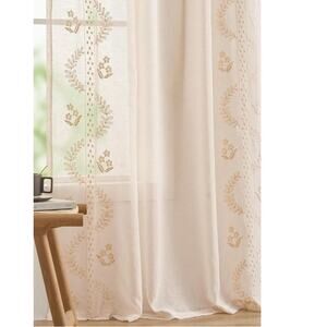 2 Panels Sheer Embroidered Floral Curtains 96" Living Room- Bedroom Linen Blend